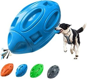 lot 31337 image: VNICE Durable Squeaky Dog Toys for Aggressive Chewers,Elasticity Rubber Football,Puppy Toothbrush ,Tough Interactive Pet Toy Ball for Small Medium and Large Breed (Blue