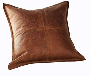lot 31365 image: 100% Lambskin Leather Pillow Cover - Sofa Cushion Case - Decorative Throw Covers for Living Room & Bedroom - 18x18 Inches - Antique Brown Pack of 1