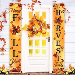 lot 31381 image: Blulu Welcome Fall Harvest Decorative Porch Sign Autumn Door Sign Pumpkin Maple Leaf for Fall Party Thanksgiving Decoration Garden Yard (Orange Happy Fall Yall