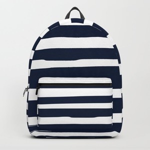 lot 31384 image: Ocean Stripes, Modern, Abstract, Navy Blue and White Backpack