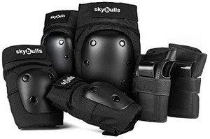 lot 31391 image: Skybulls KidsChild Knee Pads Elbow Pads with Adjustable Wrist Guards 3 in 1 Protective Gear Set for Skating Rollerblading Inline-Skating Biking Scooter Black