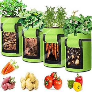 lot 31395 image: Potato Grow Bags Tomato Grow Bag, 4 Pack Vegetable Grow Bags Breathable Fabric Garden Growing Bag with Handle and Access Flap for Tomato, Carrot, Strawberry, Fruits, Flower Garden Pots bonus small tools