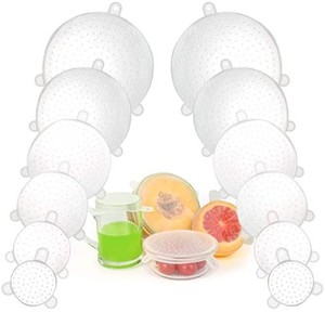 lot 31403 image: Silicone Stretch Lids, Reusable Durable and Expandable Miracle Lids, Seal Silicone Covers Bowl for Food Storage & Leftovers - Keep Food Fresh, Stretch for Container, in Dishwasher (12 Pack