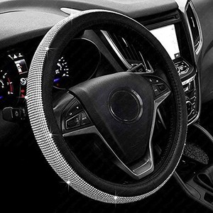lot 31405 image: New Diamond Leather Steering Wheel Cover with Bling Bling Crystal Rhinestones, Universal Fit 15 Inch Car Wheel Protector for Women Girls,Black