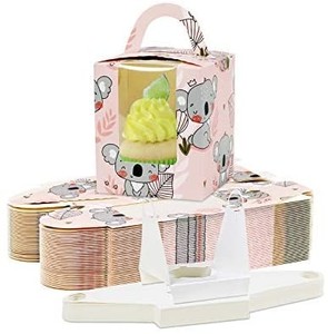 lot 31412 image: Koala Cupcake Boxes Blue, Single Cupcake Boxes Koala Cupcake Containers Muffin Pastry Boxes Bakery Cupcake Carriers with Window Handle Gift Box for Baby Girl Shower Wedding Birthday Party 50Pcs blue