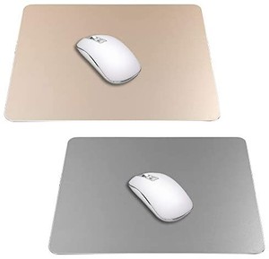 lot 31413 image: 2 Pack Gaming Aluminum Mouse Pad (Gold & Grey) Compatible with Magic Mouse, DaKuan Smooth Magic Ultra Thin Double Side Mouse Mat for Fast and Accurate Control (9 inch X 7.1 inch  silver and black