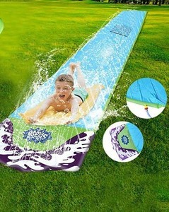lot 31418 image: Water Slip and Slide for Kids, Inflatable Crash Pad and Splash Sprinkler for Kids Children Water Slides Outdoor Lawn Garden Backyard Summer Swimming Kiddie Pool Water Toys Waterslide