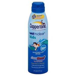 lot 1492 image: Coppertone Wet n Clear Kids Continuous Spray Sunscreen SPF 45, 6 Oz