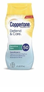 lot 1518 image: Coppertone Defend & Care Sensitive Skin Sunscreen Lotion SPF 50, 6 oz