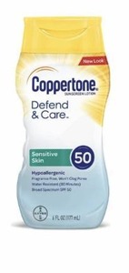 lot 1519 image: Coppertone Defend & Care Sensitive Skin Sunscreen Lotion SPF 50, 6 oz