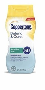 lot 1520 image: Coppertone Defend & Care Sensitive Skin Sunscreen Lotion SPF 50, 6 oz