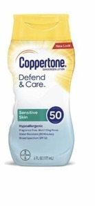 lot 1521 image: Coppertone Defend & Care Sensitive Skin Sunscreen Lotion SPF 50, 6 oz