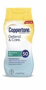 lot 1523 image: Coppertone Defend & Care Sensitive Skin Sunscreen Lotion SPF 50, 6 oz
