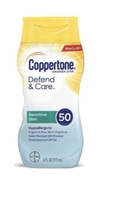 lot 1524 image: Coppertone Defend & Care Sensitive Skin Sunscreen Lotion SPF 50, 6 oz
