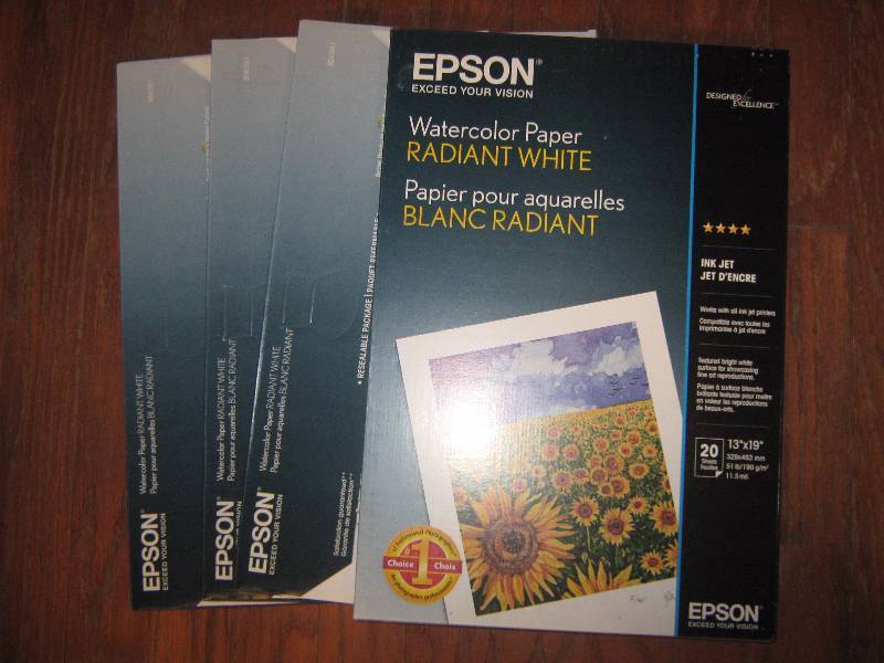 lot 5016 image: 4 ct. lot Epson Water Color Paper Radiant White 13 x 19, 20 sheets per package