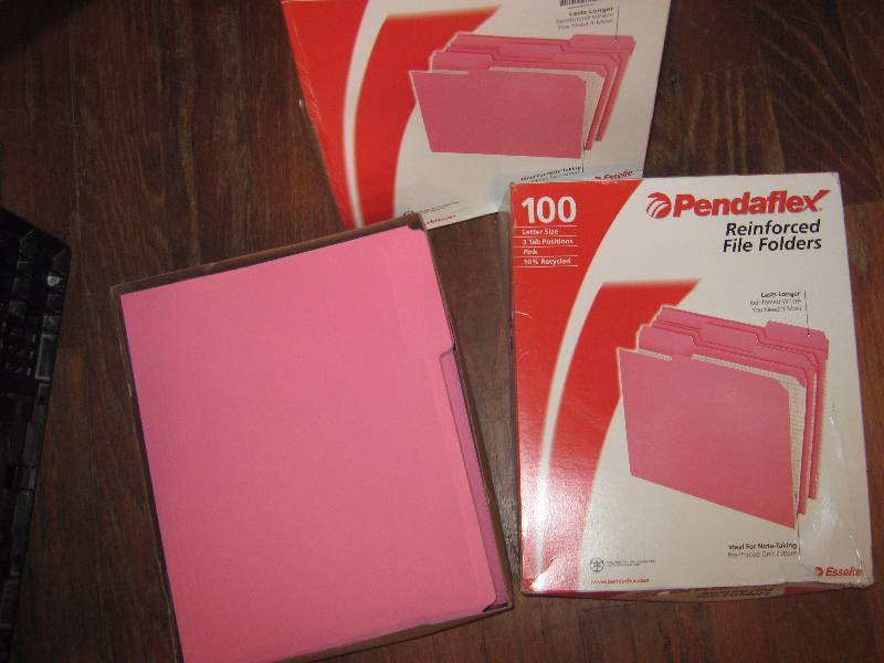 lot 5019 image: 2 boxes PendaFlex reinforced file folders PINK 100 folders per box, pre-printed grid pattern on the inside