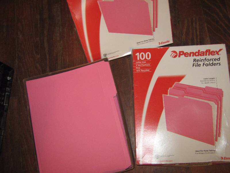 lot 5020 image: 2 boxes PendaFlex reinforced file folders PINK 100 folders per box, pre-printed grid pattern on the inside