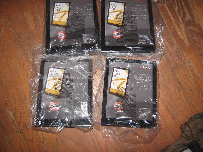 lot 5022 image: 3 ct. lot Deflecto Slanted Sign Holder w permanent black border 8-12 x 11 size insert