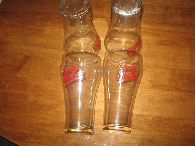 lot 5023 image: 4 ct. lot Johnny Rocket original Hamburger red litho Anchor Hocking soda glasses
