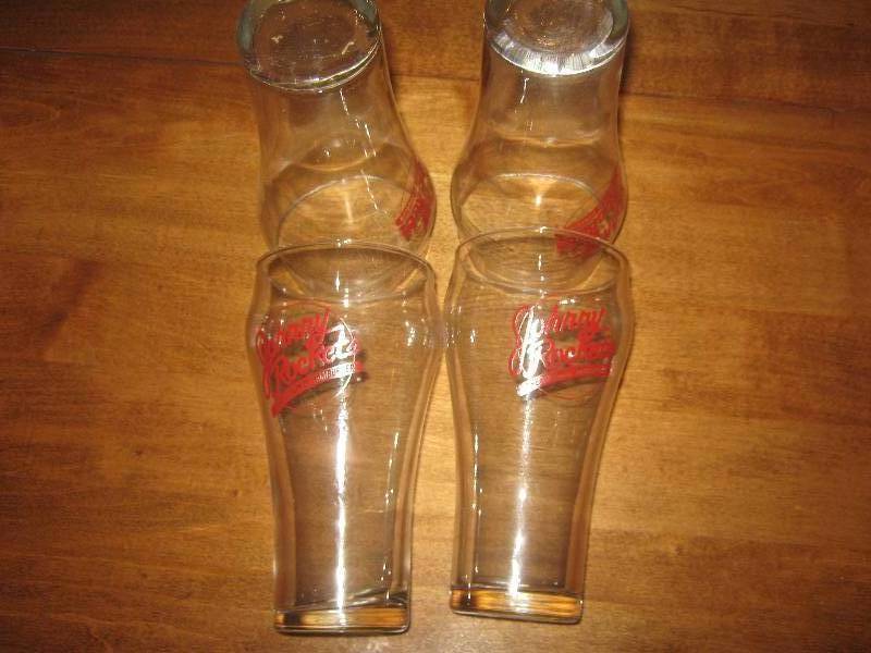 lot 5025 image: 4 ct. lot Johnny Rocket original Hamburger red litho Anchor Hocking soda glasses