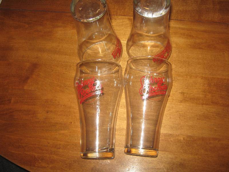 lot 5027 image: 4 ct. lot Johnny Rocket original Hamburger red litho Anchor Hocking soda glasses