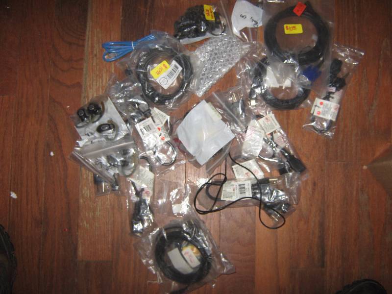 lot 5034 image: Mixed lot of Cables, HDMI, power cords, ethernet, blue tooth with chargers