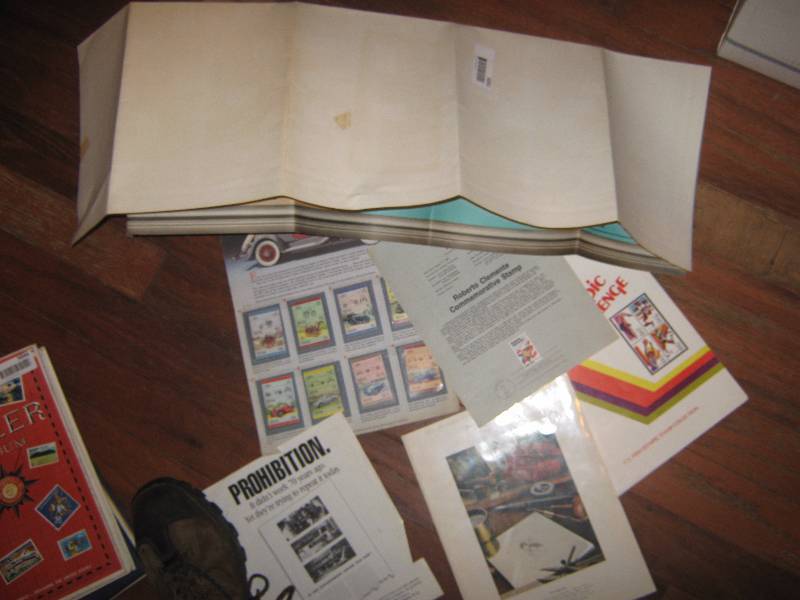 lot 5050 image: Lot of Specialty Stamps Robert Clemente, 1984 Olympics, Legendary Autos, Stamp map, 1980 commemorative and Special Stamps