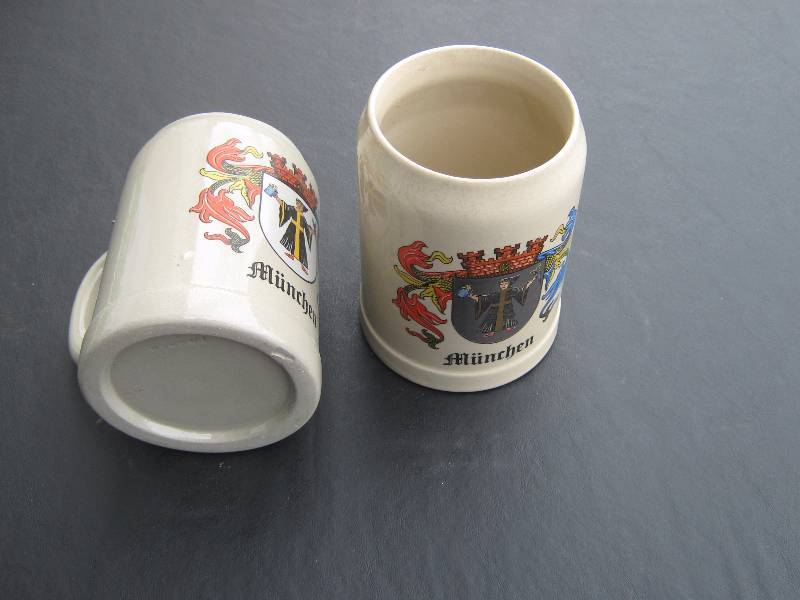 lot 5066 image: 2 ct. lot 12 liter sized Beer Steins Munchen Coat of Arms
