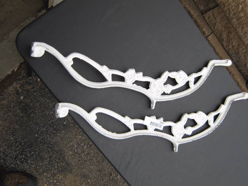 lot 5084 image: 2 ct. lot wrought Iron legs, white with floral pattern