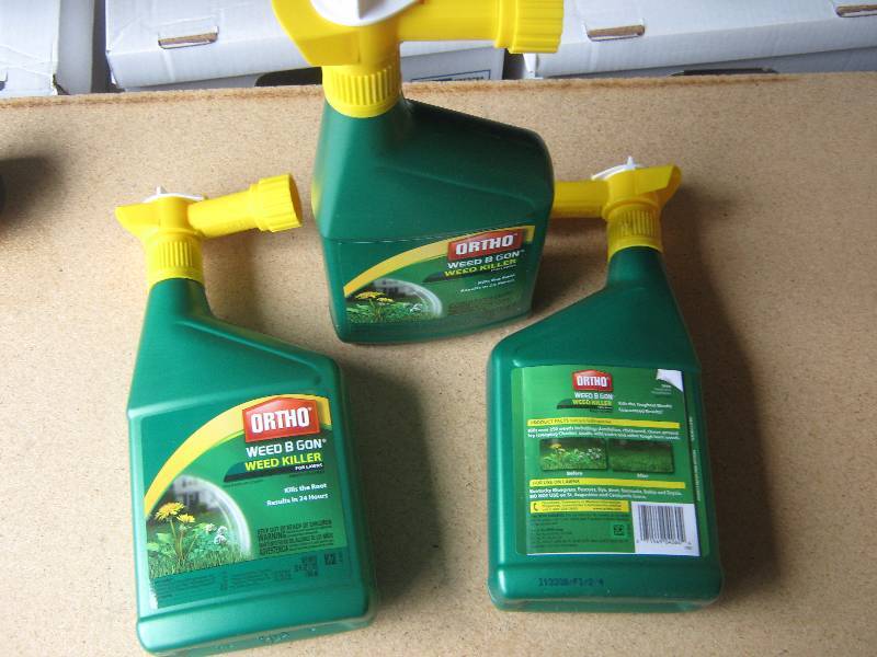lot 5095 image: 3 ct. lot Ortho Weed B Gon Weed Killer for lawns 32 oz. plastic bottles ready to spray 8-10,000 sq. ft. area per bottle