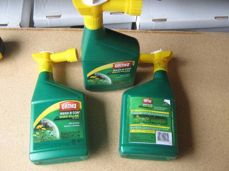 lot 5097 image: 3 ct. lot Ortho Weed B Gon Weed Killer for lawns 32 oz. plastic bottles ready to spray 8-10,000 sq. ft. area per bottle