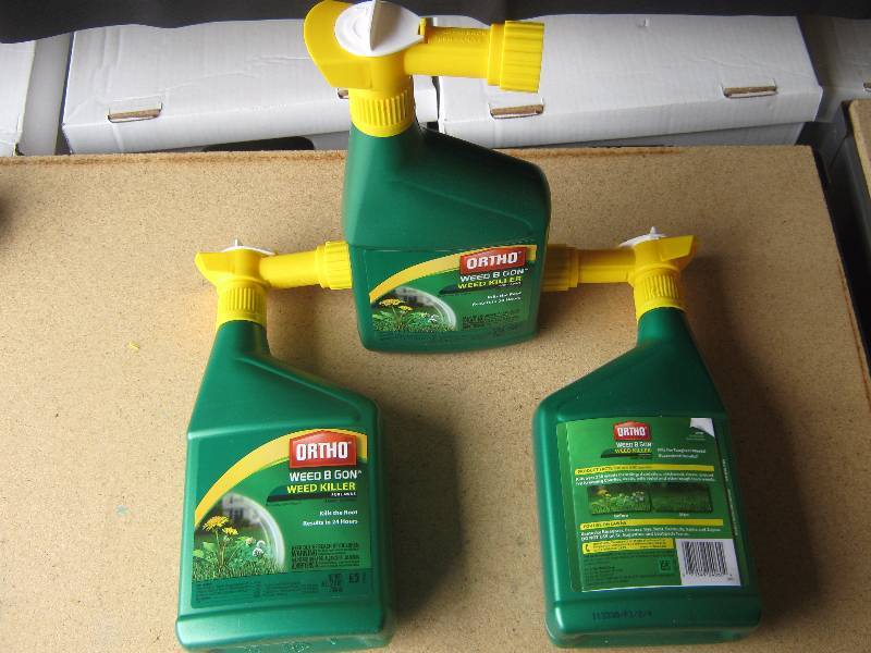 lot 5100 image: 3 ct. lot Ortho Weed B Gon Weed Killer for lawns 32 oz. plastic bottles ready to spray 8-10,000 sq. ft. area per bottle