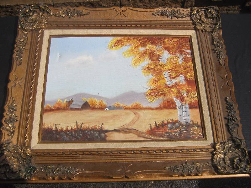 lot 5131 image: Ornate wooden frame with canvas C. Vanderploeg 22 x 26 including frame