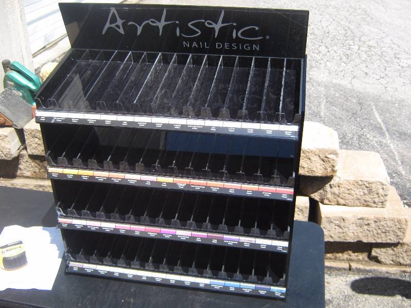 lot 5146 image: Artistic Nail Design Display, 60 different bins, 24 wide x 27 tall with removable sign, bins are 9 deep and slanted