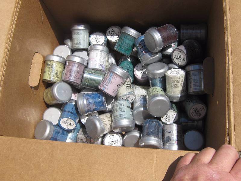 lot 5150 image: 63 ct. lot Benjamin Moore Sample sized 2 oz. paints assorted colors, latex -great for crafts