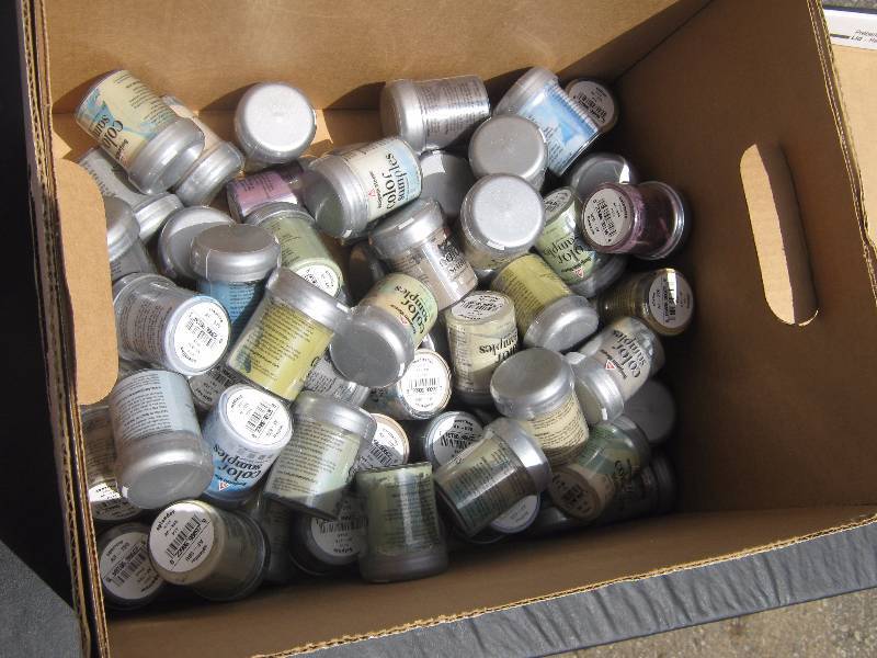 lot 5151 image: 63 ct. lot Benjamin Moore Sample sized 2 oz. paints assorted colors, latex -great for crafts