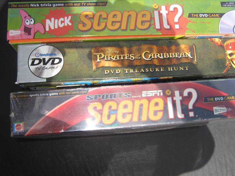 lot 5161 image: 3 ct. lot T.V. Board games, Scene-It Sports, Scene-It Nick, Pirates of the Caribbean