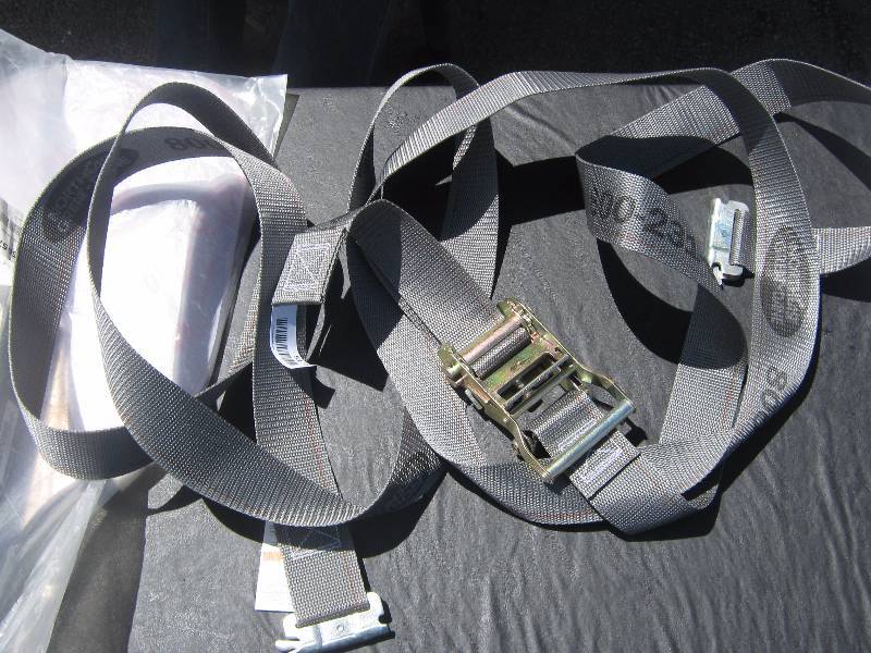 lot 5175 image: Ratcheting Cargo Strap, Gray PN811, 14 long x 2 wide with rail receiver ends