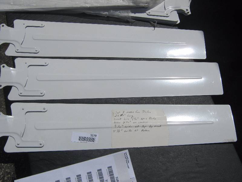 lot 5179 image: 3 ct. lot Industrial Ceiling Fan Metal Blades 22-34 long x 5-14 wide at top- 4-78 wide at the bottom
