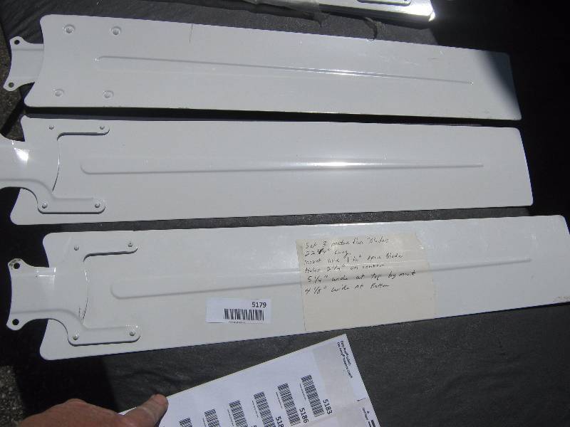 lot 5181 image: 3 ct. lot Industrial Ceiling Fan Metal Blades 22-34 long x 5-14 wide at top- 4-78 wide at the bottom
