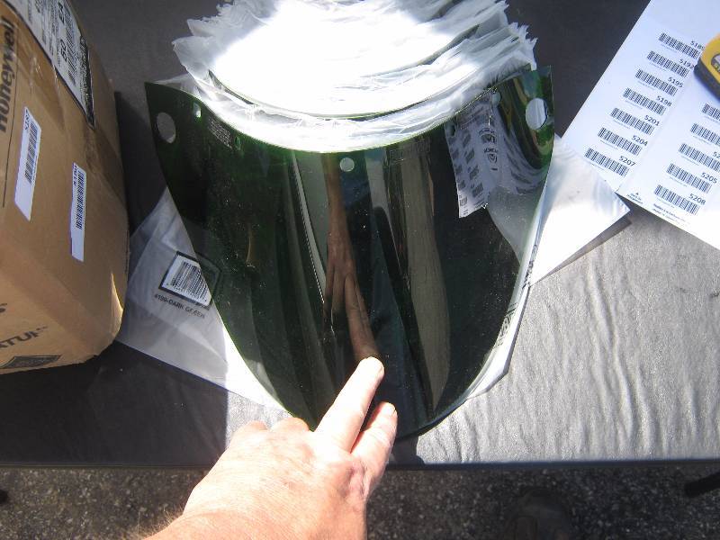 lot 5188 image: 25 ct. lot Honeywell High Performance Face Shield Windows, Extended View- dark green