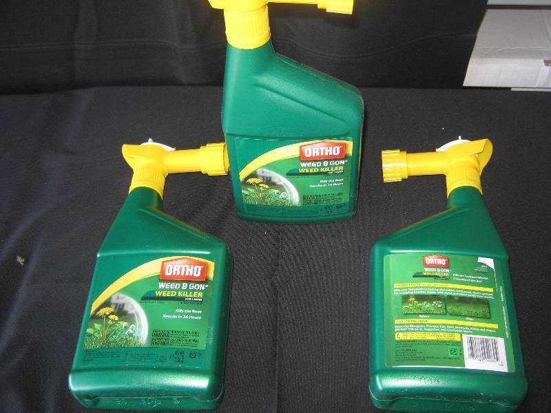 lot 5232 image: 3 ct. lot Ortho Weed B Gon Weed Killer for lawns 32 oz. plastic bottles ready to spray 8-10,000 sq. ft. area per bottle