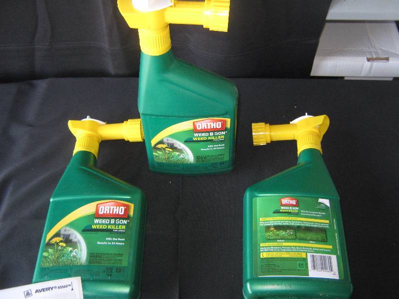 lot 5233 image: 3 ct. lot Ortho Weed B Gon Weed Killer for lawns 32 oz. plastic bottles ready to spray 8-10,000 sq. ft. area per bottle