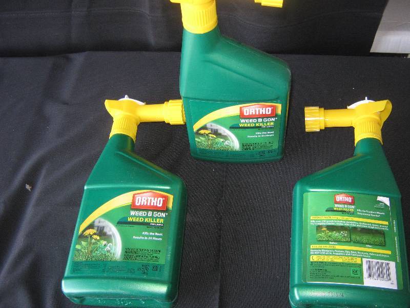 lot 5234 image: 3 ct. lot Ortho Weed B Gon Weed Killer for lawns 32 oz. plastic bottles ready to spray 8-10,000 sq. ft. area per bottle