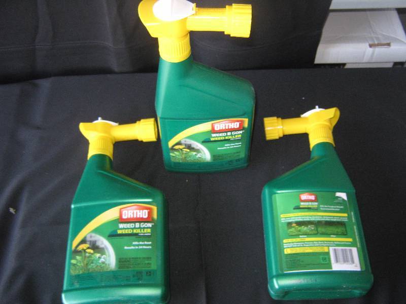 lot 5235 image: 3 ct. lot Ortho Weed B Gon Weed Killer for lawns 32 oz. plastic bottles ready to spray 8-10,000 sq. ft. area per bottle