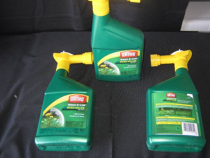 lot 5236 image: 3 ct. lot Ortho Weed B Gon Weed Killer for lawns 32 oz. plastic bottles ready to spray 8-10,000 sq. ft. area per bottle