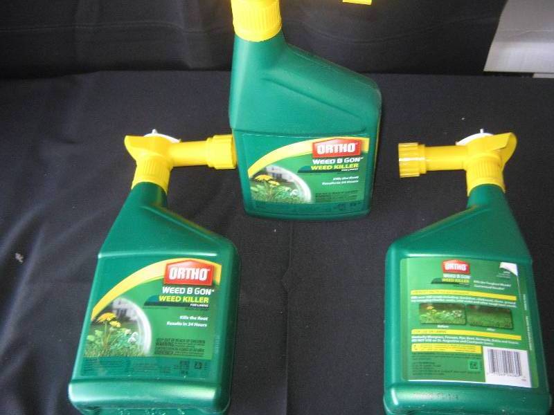 lot 5237 image: 3 ct. lot Ortho Weed B Gon Weed Killer for lawns 32 oz. plastic bottles ready to spray 8-10,000 sq. ft. area per bottle