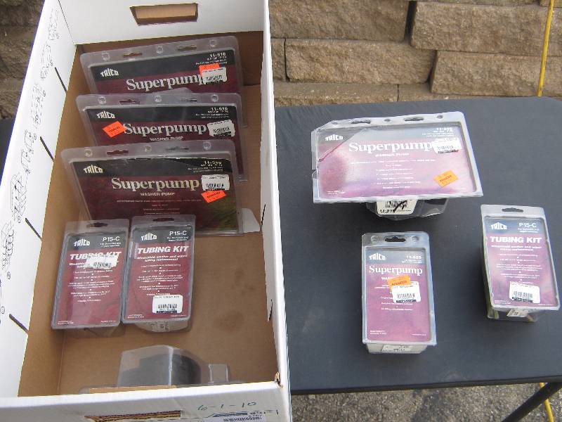 lot 5267 image: 9 ct. lot Trico Super Pump Windshield washer pump assorted sizes for different makes and model cars and trucks