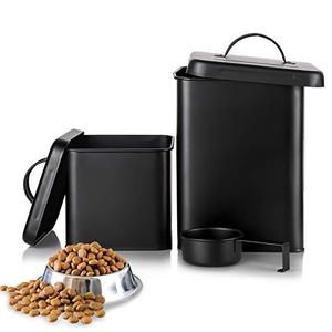 lot 4495 image: BELIBUY Dog Food and Treats Containers 2 Pcs Set - Large Capacity with Scoop and Lid - Coated Carbon Steel - Tight Fitting Lids - Storage Canister
