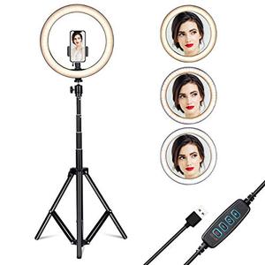 lot 4510 image: Gugusure Ring Light, 10 Led Ring Light with Tripod Stand & Phone Holder for Live StreamMake UpYouTube, Selfie Ring Light with 3 Light Modes and 10 Brightness Level, Compatible with iPhoneAndroid